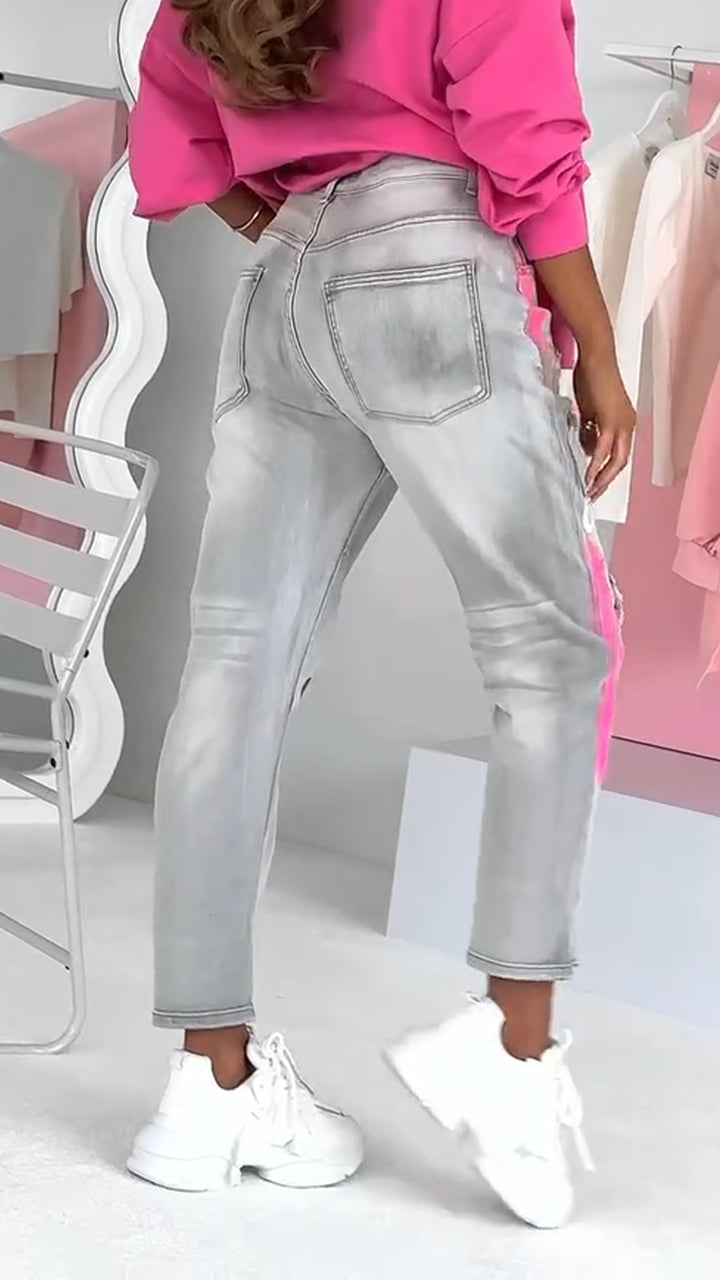 Alina™ Trendy damesjeans met graffiti-print