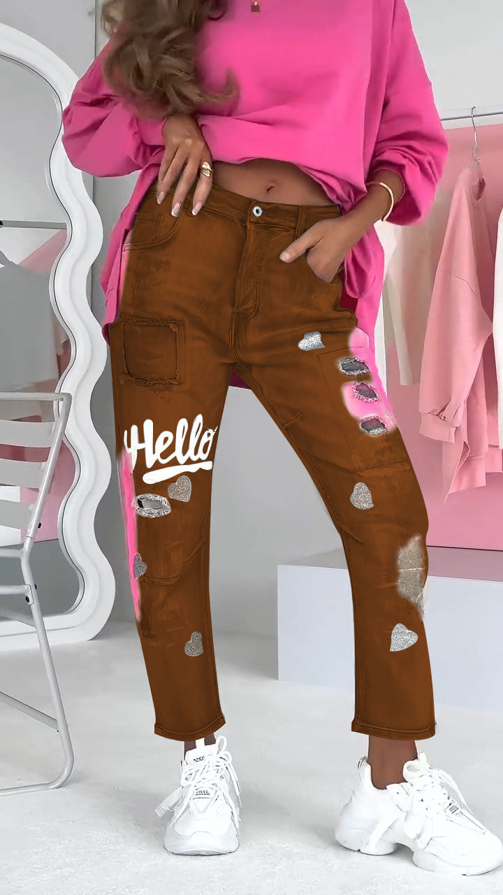 Alina™ Trendy damesjeans met graffiti-print