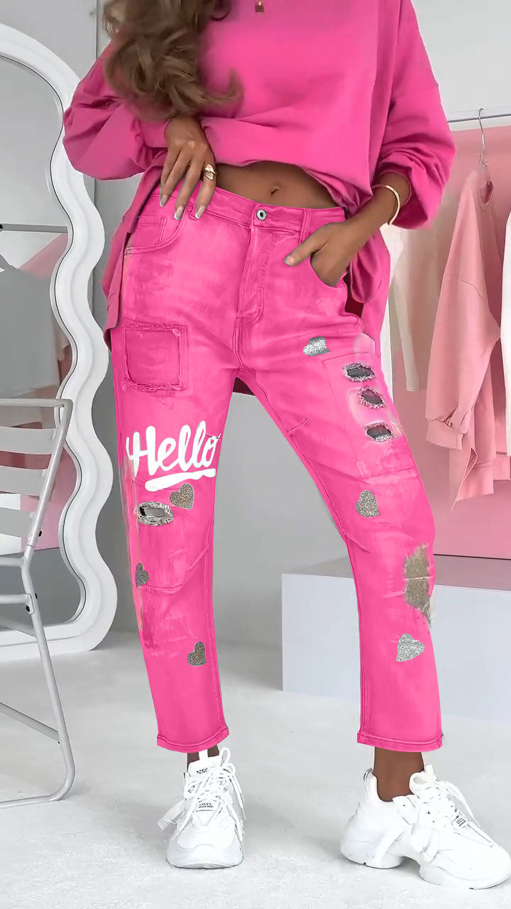 Alina™ Trendy damesjeans met graffiti-print