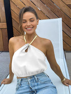 Zomerse Halter Crop Top – Satijn, Mouwloos